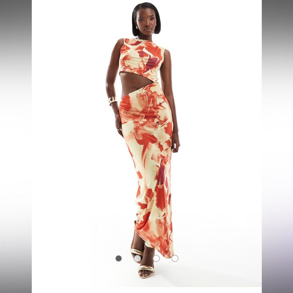 ASOS DESIGN slinky cut out maxi dress in oversized orange floral print